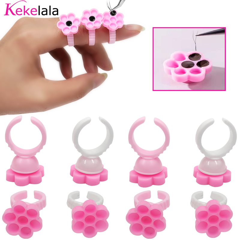 Individual Lash Tray - DIY まつげエクステンションファン開花カップ接着剤ホルダーリング花の形の顔料トレイまつげを移植するための卸売
