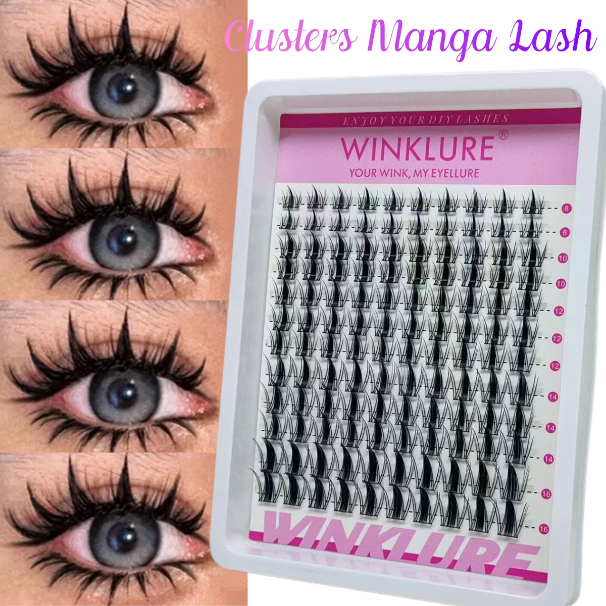 Individual Lash Tray - WINKLURE マンガラッシュクラスターキット キャットラッシュ ラッシュボンド＆シール付き クラスターアイラッシュエクステンション ミックストレイ