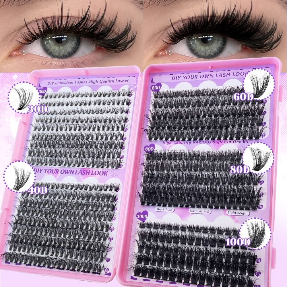 Eyelash Extension Kits - 9-18mmの長さのつけまつげ、ボンド＆シールタイプ、ウィスピー風3Dフェイクミンクまつげクラスターデザイン、ナチュラルルックDIYまつげエクステキット