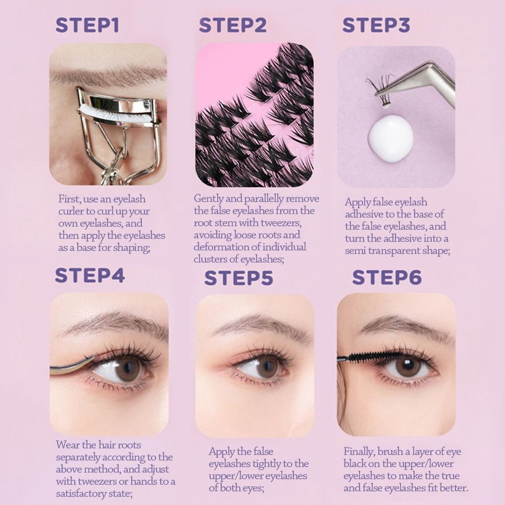 Eyelash Extension Kits - 12列のナチュラルルックつけまつげ、ウィスピー風、接着＆固定DIYまつげエクステキット、クラスターデザインのつけまつげ