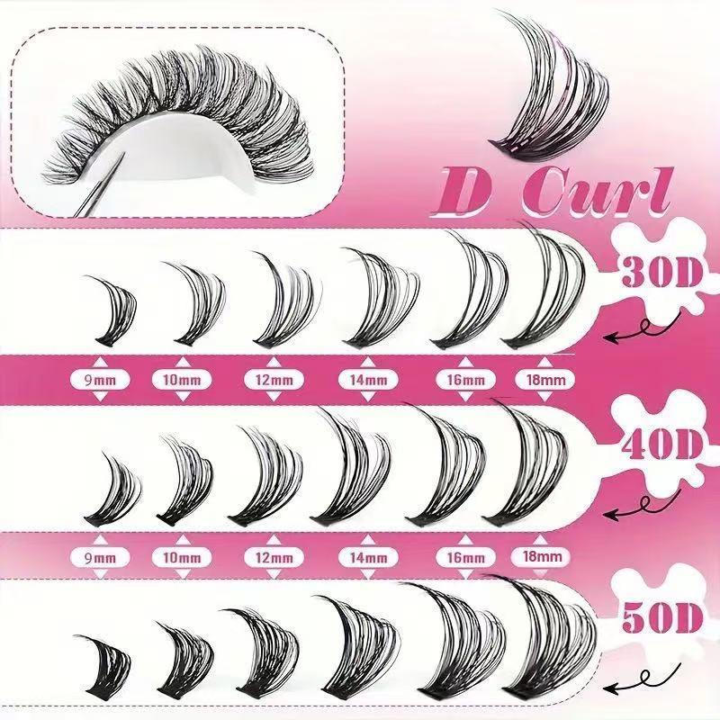 Eyelash Extension Kits - プロフェッショナルDカールクラスターラッシュキット 30D 100D セグメントまつげエクステ ナチュラルボリューム 普段使いのためのビューティー