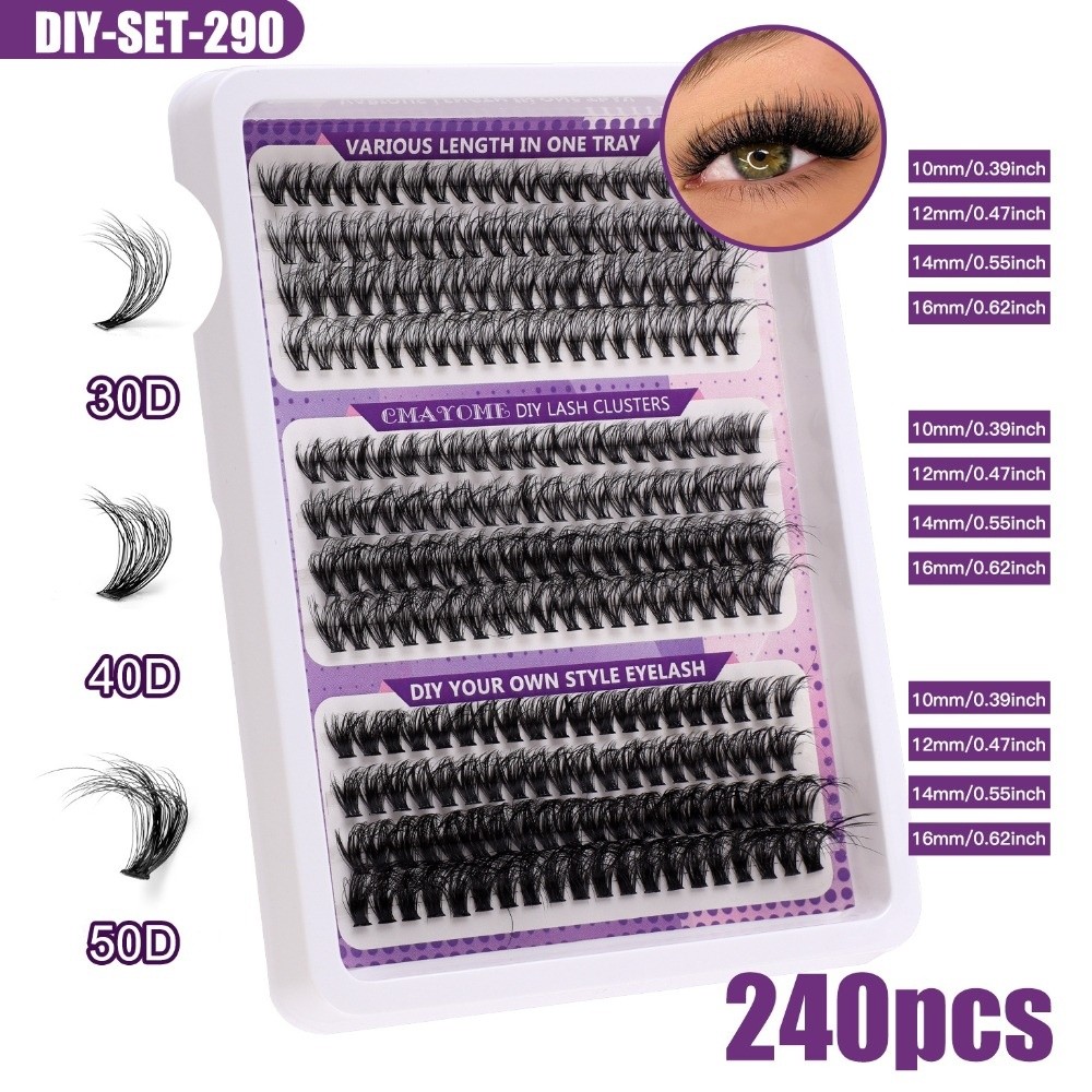 Eyelash Extension Kits - ナチュラルルックつけまつげ ウィスピー風 接着＆固定DIYまつげエクステキット クラスターデザイン 3Dフェイクミンクまつげ