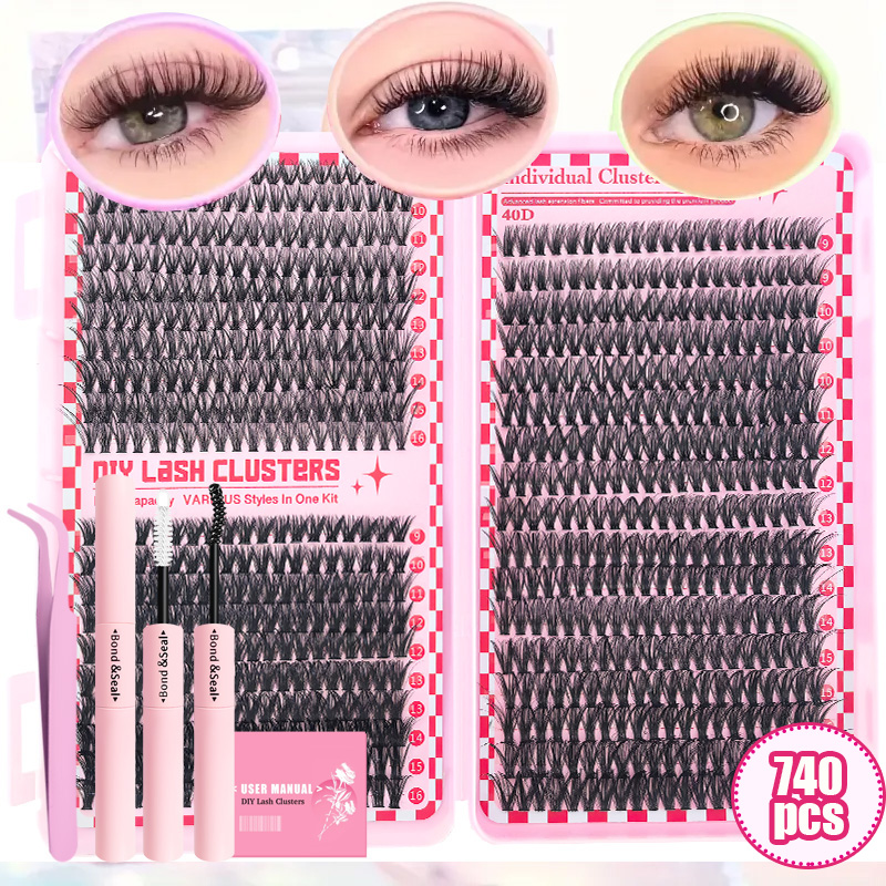 Eyelash Extension Single Lash - 30D40D50D80D DIY まつげエクステンションキット ピンセット、接着剤、シール付き 再利用可能な個別まつげ パーティー